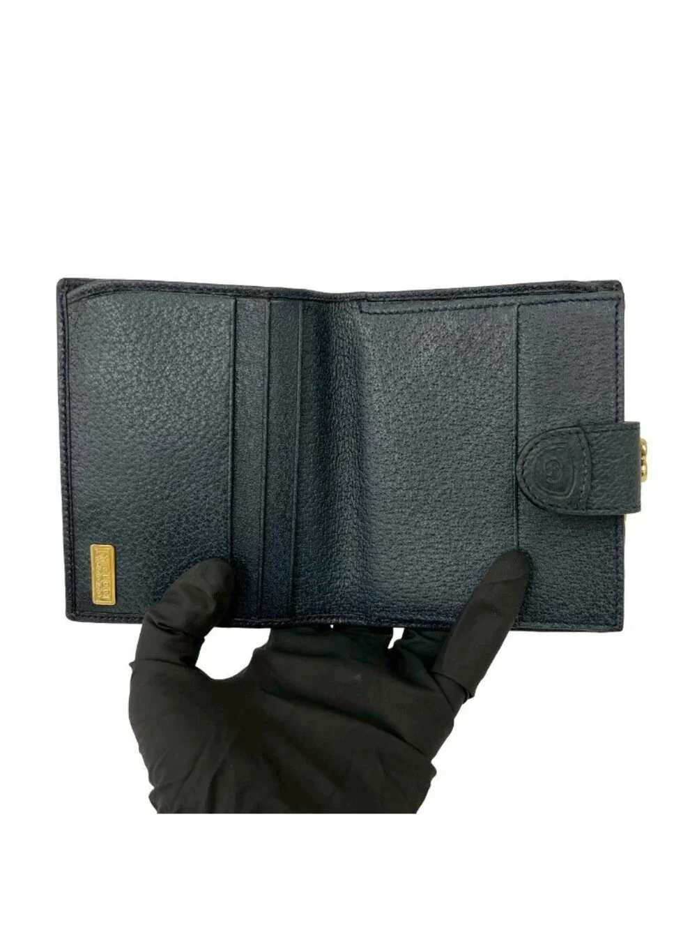 Gucci Vintage Micro GG Logo Leather Kiss Lock Bifold Wallet Navy - Picture 7 of 10